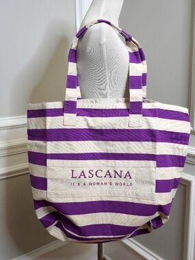 Lascana tote bag is a purple and cream striped canvas bag
